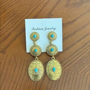 Gold and Turquoise Fashion Jewelry Earrings